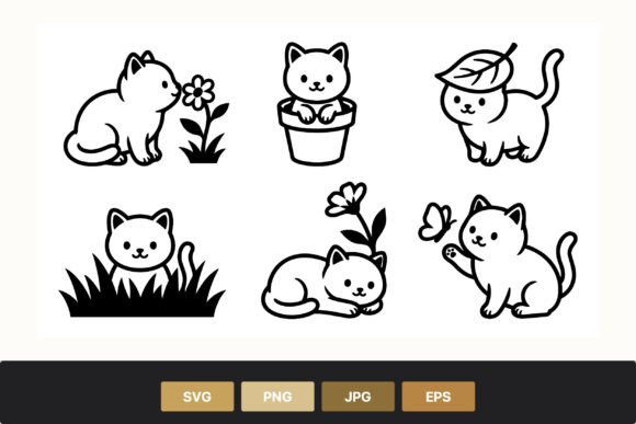 Download Cute Black and White Cat Line Art - Line Collection