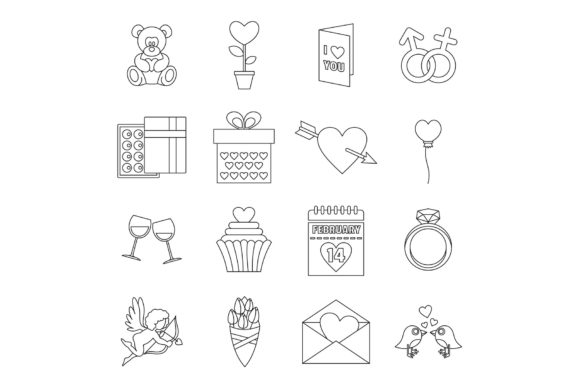 Download Saint Valentine Icons Set, Outline Style - Line Collection