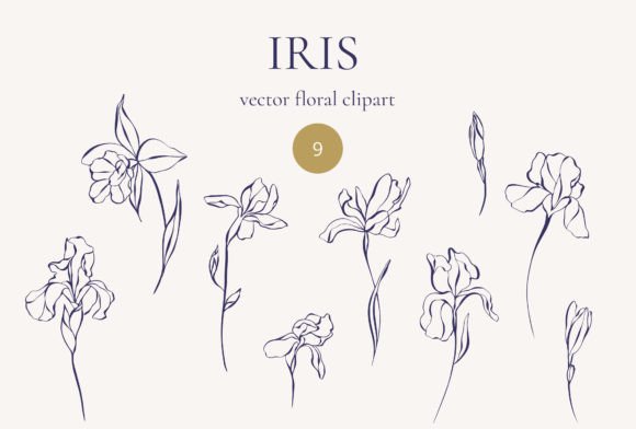 Download Iris Flowers. Vector Line Art Flowers - Line Collection