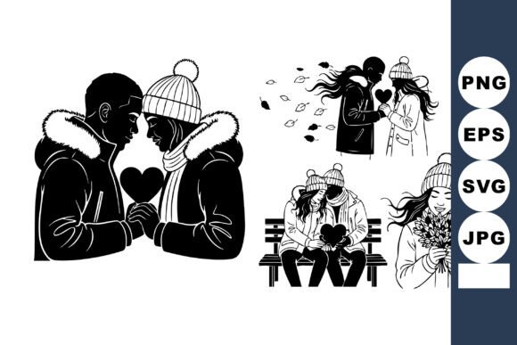 Download Winter Couple Valentine Line Art - Line Collection