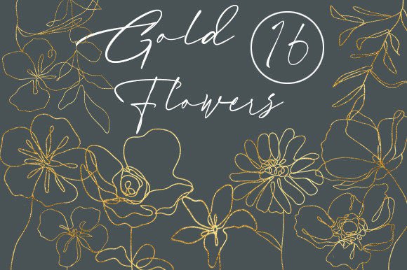 Download Golden Linear Flowers, Floral Minimalism - Line Collection
