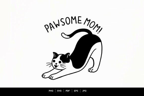 Download Pawsome Mom Cat Stretch Minimal Line Art - Line Collection