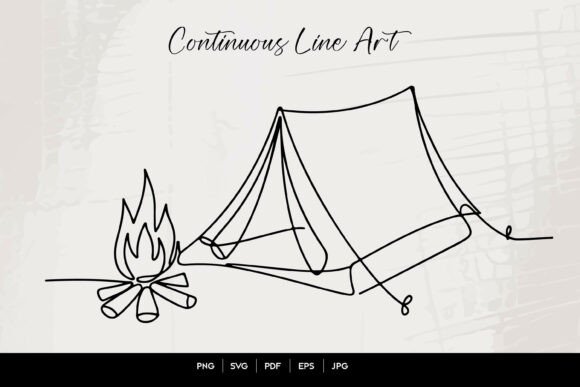 Download Camping Tent and Campfire Continuous Line - Line Collection