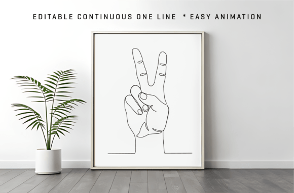 Download Minimalist Line Art Hand Peace Gesture - Line Collection