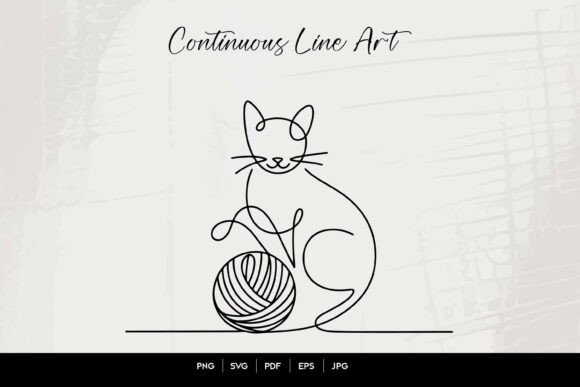 Download Cat Playing with Yarn Continuous Line Ar - Line Collection