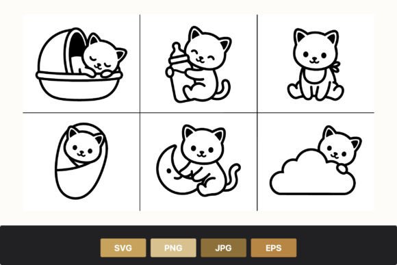 Download Cute Black and White Kitten Line Art - Line Collection
