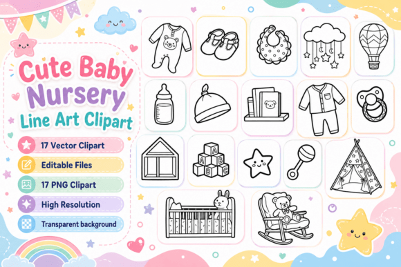 Download Cute Baby Nursery Line Art Clipart - Line Collection