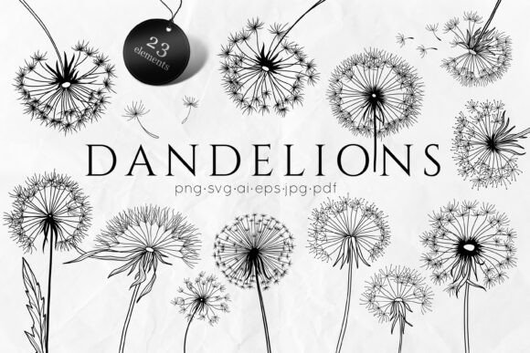 Download Dandelions SVG - Flowers Line Art SVG - Line Collection