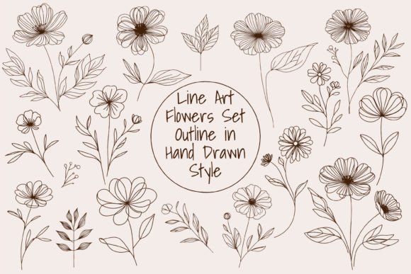 Download Hand Draw Line Art Flowers Set Outline - Line Collection