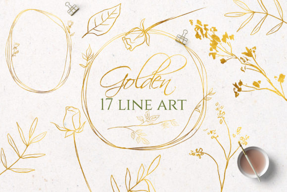 Download Gold Line Art Flowers Clipart - Line Collection