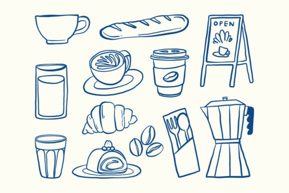 Download Cafe Doodle Line Art Clipart Set - Line Collection