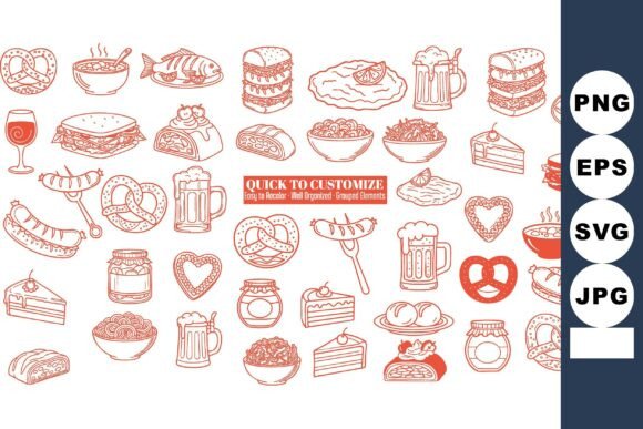 Download Red Line Art Food Icons - Line Collection