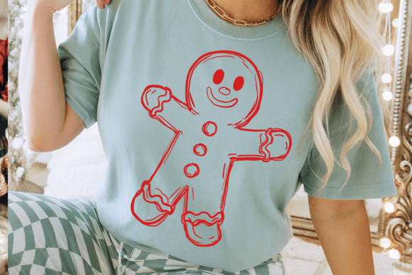 Download Cute Red Line Art Gingerbread Man Png - Line Collection