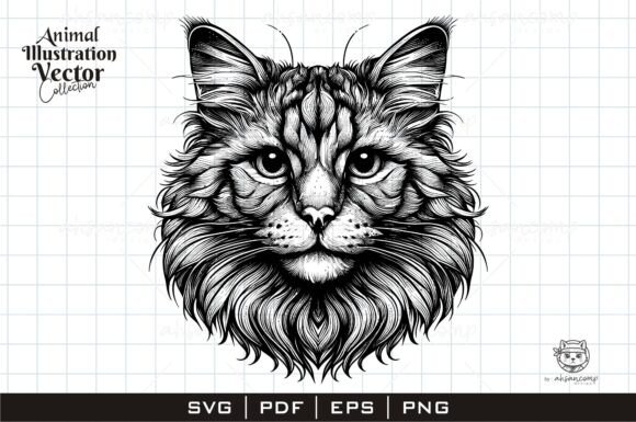 Download Majestic Maine Coon Cat Line Art - Line Collection