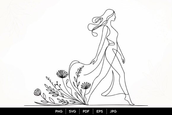 Download Elegant Floral Woman Line Art SVG - Line Collection