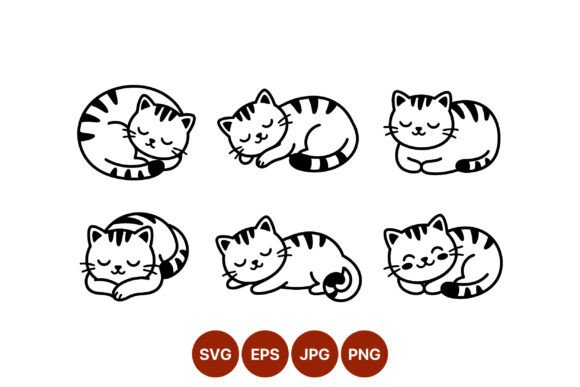 Download Sleeping Curled Cat Line Art Set - Line Collection