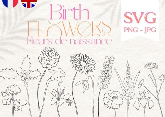 Download Birth Flower Line Art • Fleur Naissance - Line Collection