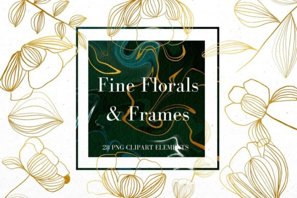 Download Gold Line Flowers and Green Frames - Line Collection