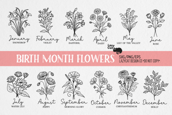 Download Birth Month Flowers Line Art SVG Bundle - Line Collection