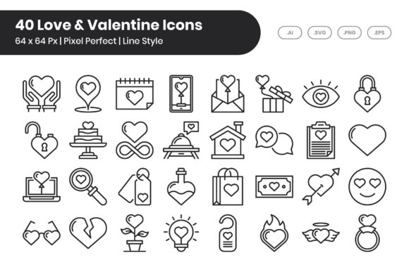 Download 40 Love &amp; Valentine Icons - Line - Line Collection