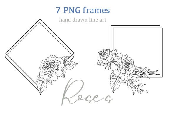Download FLORAL FRAMES LINE ART, Roses PNG - Line Collection
