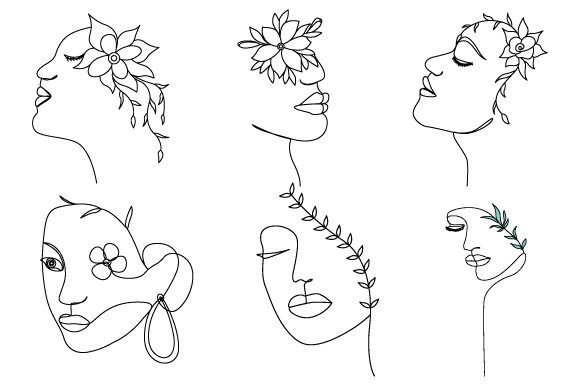 Download Women's Face with Flowers Linear Drawing - Line Collection