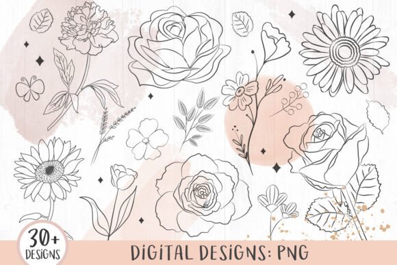 Download Flower Line Art, Floral Clipart - Line Collection