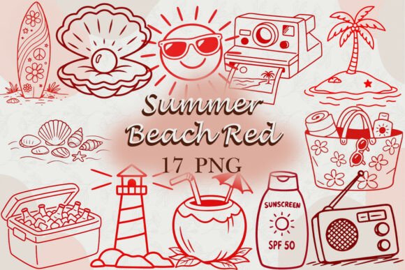 Download Summer Beach Red Lineart PNG - Line Collection