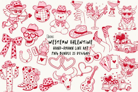 Download Western Valentine's Day Line Art Bundle - Line Collection