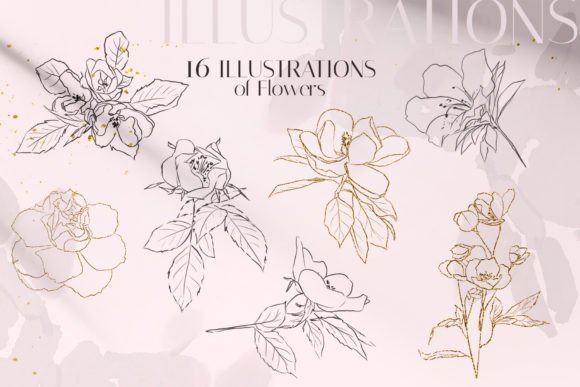 Download Golden Line Art Flowers - Line Collection