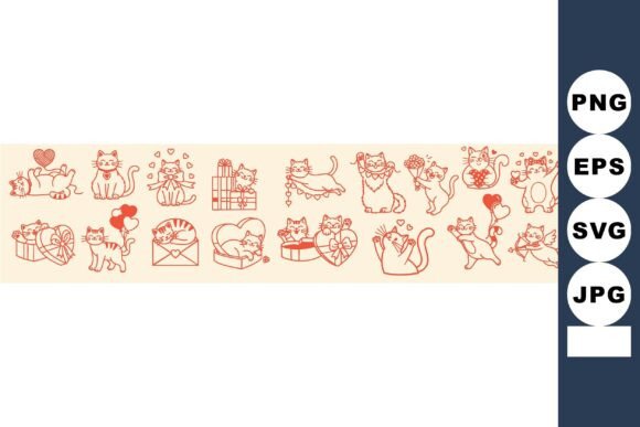Download Playful Cats Valentine Line Art - Line Collection