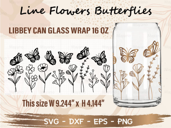 Download Line Flowers 16Oz Libbey Can Glass Wrap - Line Collection