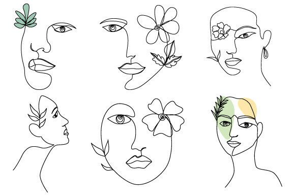 Download Women's Face with Flowers Linear Drawing - Line Collection