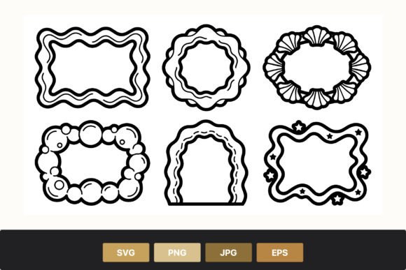Download Wavy Line Art Frames with Shell Stars - Line Collection