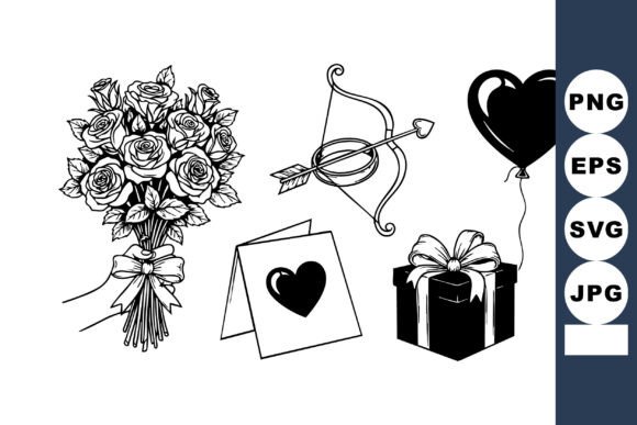 Download Monochrome Valentine Line Art Set - Line Collection