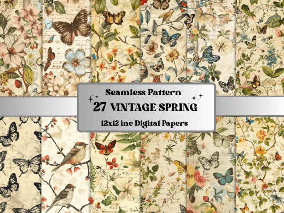 Download Seamless Vintage Spring Pattern Paper - Spring pattern Collection