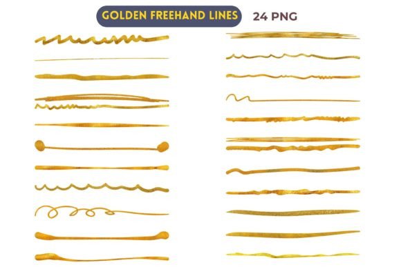 Download 24 Freehand Metallic Gold Lines - Line Collection