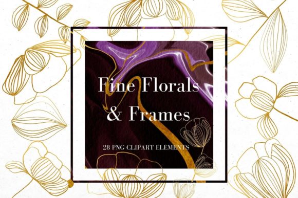 Download Gold Line Flowers and Burgundy Frames - Line Collection