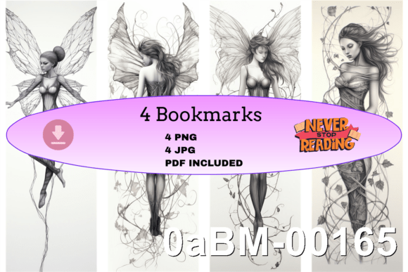 Download Fantasy Fairy Linework Bookmark Set - Line Collection