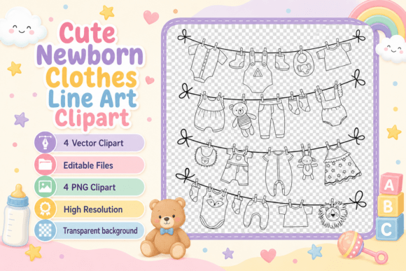 Download Cute Newborn Clothes Line Art Clipart - Line Collection