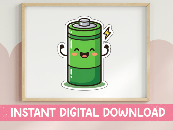 Download Kawaii Battery Charged Sticker Design - Premium Bundle