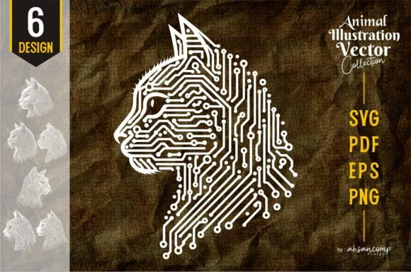 Download Cat Circuit Head – Tech Line Art Animal - Line Collection