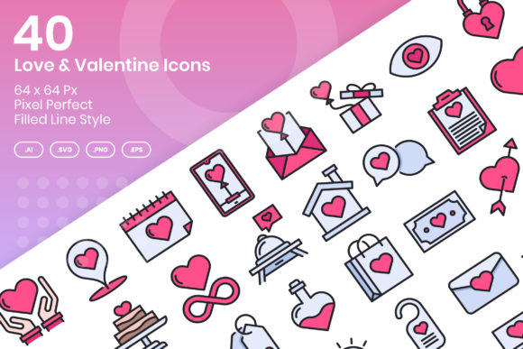 Download 40 Love &amp; Valentine Icons - Filled Line - Line Collection