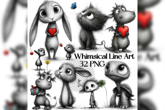 Download Whimsical Valentine Line Art Clipart - Line Collection