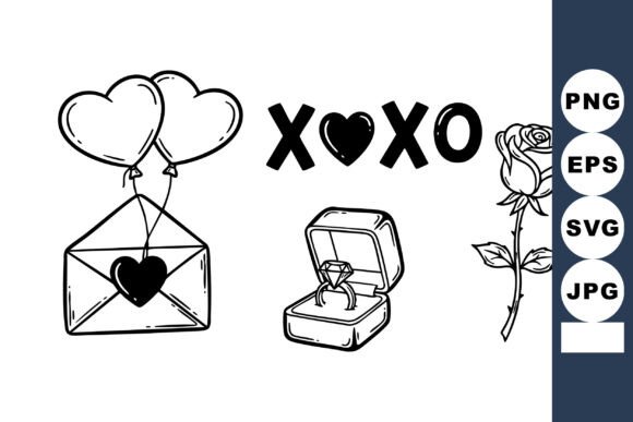 Download Valentine Line Art Clipart Set - Line Collection