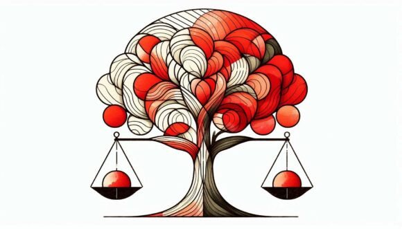 Download Tree Linework and Red Ball Cubism Balanc - Line Collection
