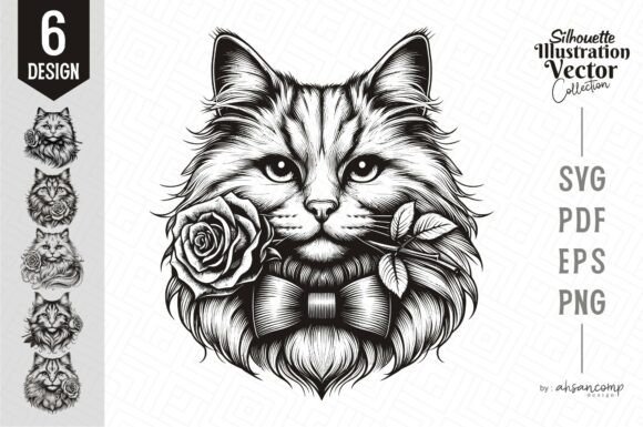 Download Romantic Rose Cat Line Art - Line Collection