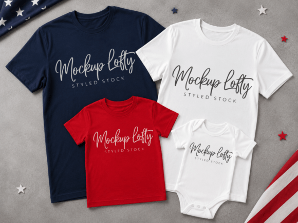 Download Family Group 4th of July Flat Lay Mockup - Group Collection