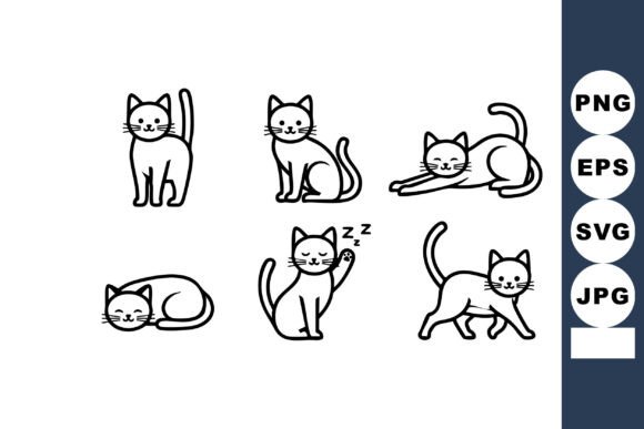 Download Cute Black and White Cat Line Art Set Wi - Line Collection