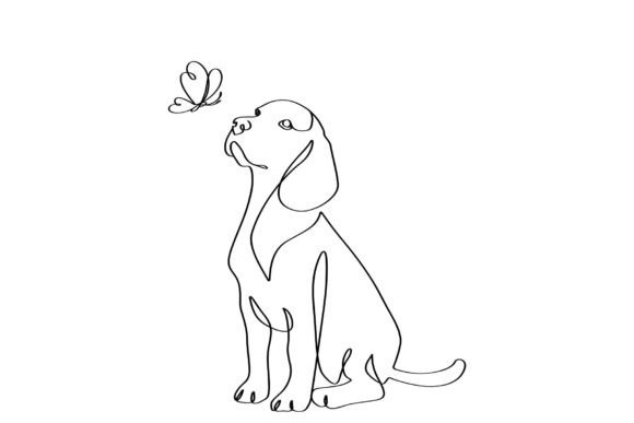 Download Single Line Art of Dog and Butterfly - Line Collection